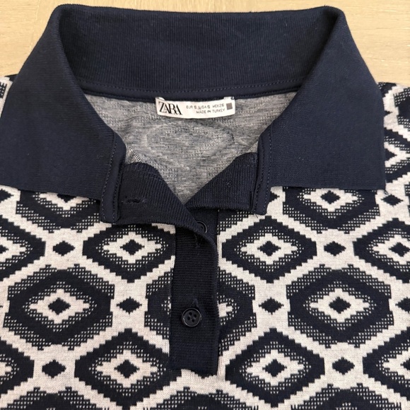 Zara Navy and White Geometric Button Top Shirt Y2K and 90s vibes - Picture 4 of 6